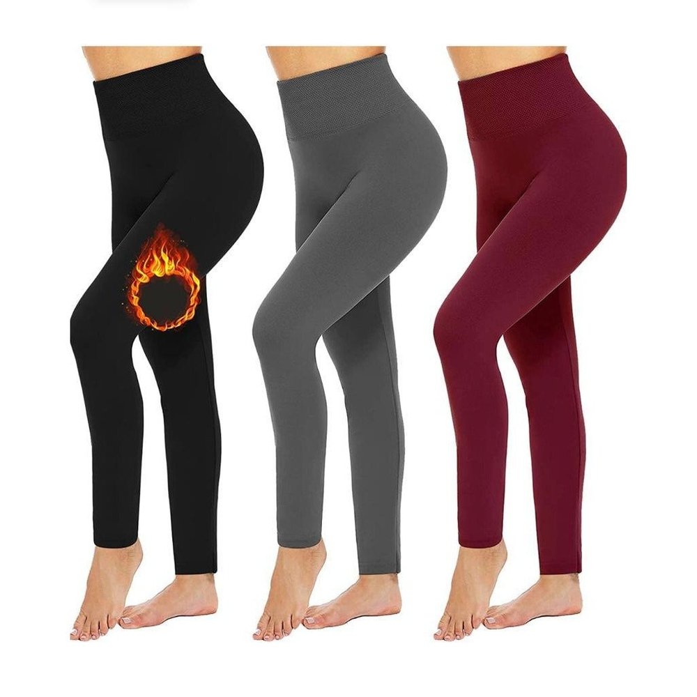 3 Pack Women’s Fleece Lined Leggings High Waist Stretchy warm Leggings one size